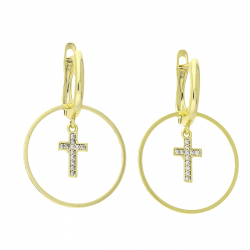 KOLCZYKI 14K POZŁACANE 33/22 MM WISZĄCE KRZYŻYKI XUPING 77056
