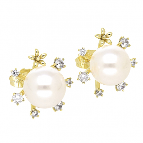 KOLCZYKI 14K POZŁACANE 20 MM PERŁA BRYLANTACH XUPING 77106