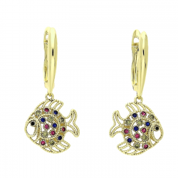 KOLCZYKI 14K POZŁACANE 33/15 MM KOLOROWE RYBKI XUPING 77618