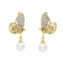 KOLCZYKI POZŁACANE 31/14 MM BRYLANTOWE MOTYLE Z PERŁĄ XUPING 77746