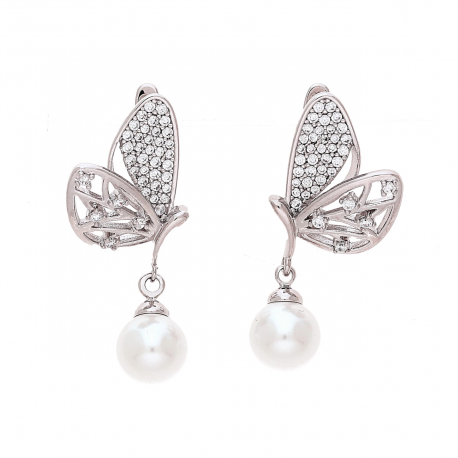 KOLCZYKI PLATYNOWANE 31/14 MM BRYLANTOWE MOTYLE Z PERŁĄ XUPING 77747
