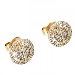 KOLCZYKI POZŁACANE 12 MM BRYLANTOWY KRĄG Z KRZYŻYKIEM XUPING 77819