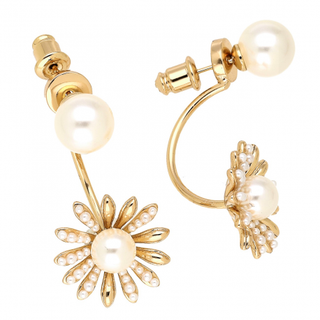 KOLCZYKI POZŁACANE 2W1 34/16 MM MARGERYTKI Z PERŁAMI XUPING 77829