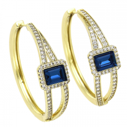 KOLCZYKI 14K POZŁACANE 40/12 MM SAPPHIRE CRYSTAL XUPING 77960