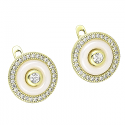 KOLCZYKI 14K POZŁACANE 14 MM BRYLANTOWE KRĘGI Z CERAMIKĄ XUPING 77972