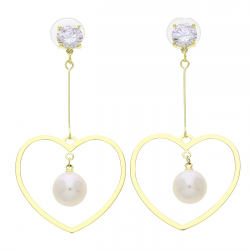 KOLCZYKI 14K POZŁACANE 64/32 MM SERCA Z PERŁĄ XUPING 78024