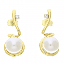 KOLCZYKI 14K POZŁACANE 36/15 MM ELEGANCJA Z PERŁĄ XUPING 78025
