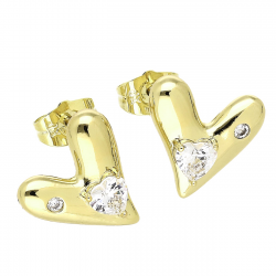 KOLCZYKI 14K POZŁACANE 15/13 MM SERCE Z BRYLANTAMI XUPING 78043