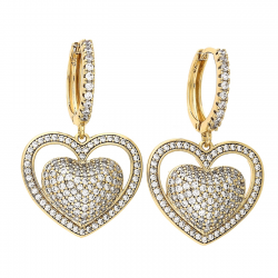 KOLCZYKI POZŁACANE 35/22 MM BRYLANTOWE SERCA XUPING 78183