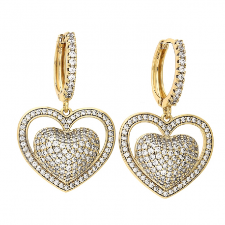 KOLCZYKI POZŁACANE 35/22 MM BRYLANTOWE SERCA XUPING 78183