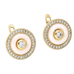 KOLCZYKI POZŁACANE 14 MM BRYLANTOWE KRĘGI Z CERAMIKĄ XUPING 78267