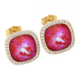KOLCZYKI POZŁACANE 16 MM FUCHSIA DELITE CRYSTAL XUPING 79051