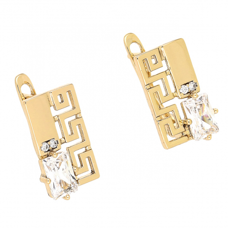 KOLCZYKI POZŁACANE 15/9 MM GRECKI AŻUR Z BRYLANTEM XUPING 79130