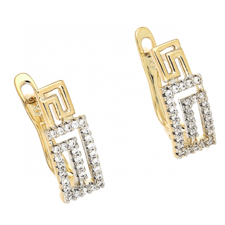 KOLCZYKI ZŁOCONE 16/6 MM GRECKI BRYLANTOWY AŻUR XUPING 79131