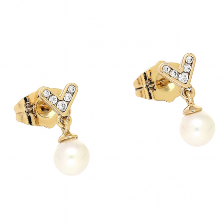 KOLCZYKI POZŁACANE 13/6 MM MALUSZKI Z PERŁĄ XUPING 79144