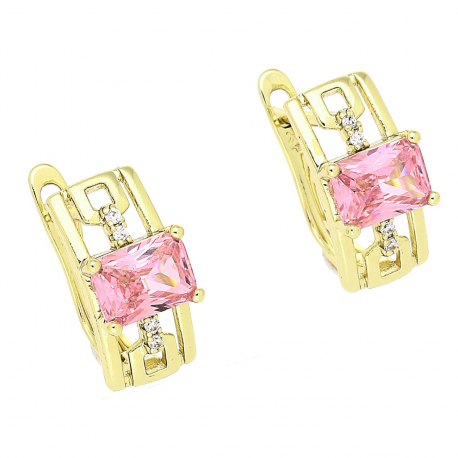 14K KOLCZYKI POZŁACANE 15/8 MM RÓŻOWY BRYLANT XUPING 79240