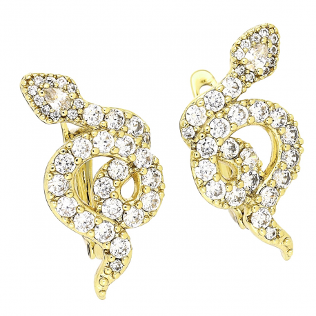 14K KOLCZYKI POZŁACANE 21/12 MM BRYLANTOWE ŻMIJE XUPING 79248
