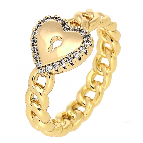 PIERŚCIONEK POZŁACANY 10 MM SERCE NA KLUCZ XUPING 79556