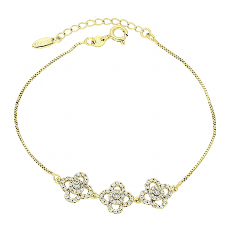 14K BRANSOLETKA POZŁACANA 17,5+3 CM 10 MM BRYLANTOWE LILIE XUPING 79696