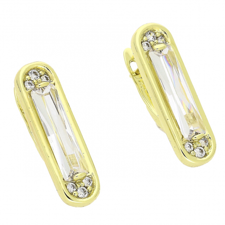 14K KOLCZYKI POZŁACANE 23/7 MM BRYLANT BAGIETA XUPING 80051