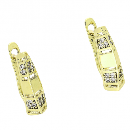 14K KOLCZYKI POZŁACANE 15/5 MM TRADYCYJNE Z BRYLANTAMI XUPING 80055