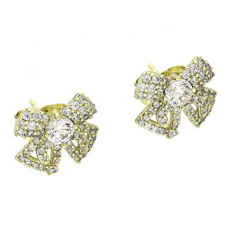 14K KOLCZYKI POZŁACANE 11/13 MM BRYLANTOWA KOKARDKA XUPING 80067
