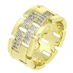 14K PIERŚCIONEK POZŁACANY 10 MM BRYLANTOWY GREK XUPING 80075