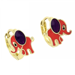 14K KOLCZYKI POZŁACANE 13/12 MM SŁONIKI EMALOWANE XUPING 80536