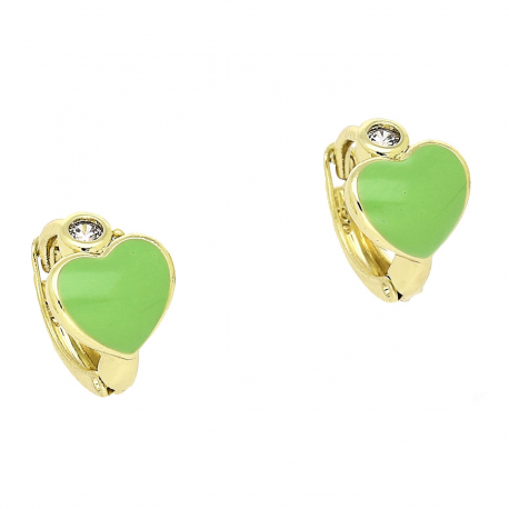 14K KOLCZYKI POZŁACANE 10/8 MM SERCE EMALIA Z BRYLANTEM XUPING 80540