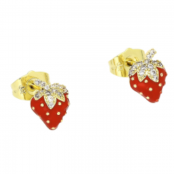 14K KOLCZYKI POZŁACANE 11/7,5 MM SŁODKIE TRUSKAWECZKI XUPING 80546