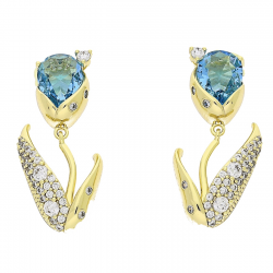 14K KOLCZYKI POZŁACANE 28/13 MM BŁŁĘKITNE TULIPANY XUPING 80567