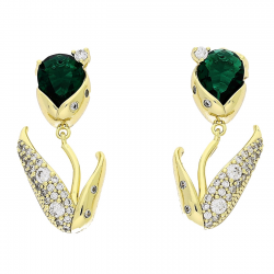 14K KOLCZYKI POZŁACANE 28/13 MM SZMARAGDOWE TULIPANY XUPING 80568