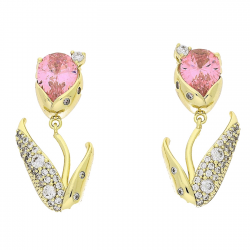 14K KOLCZYKI POZŁACANE 28/13 MM RÓŻOWE TULIPANY XUPING 80569