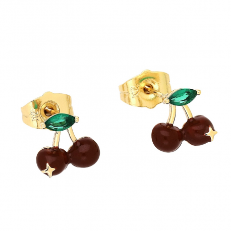 KOLCZYKI POZŁACANE 9/10 MM BORDOWE WISIENKI XUPING 80712