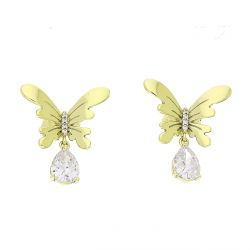 14K KOLCZYKI POZŁACANE 22/19 MM MOTYL Z BRYLANTEM XUPING 80933