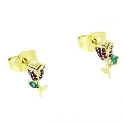 14K KOLCZYKI POZŁACANE 10/5 MM RUBINOWE RÓŻYCZKI XUPING 80941