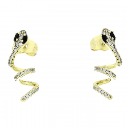 14K KOLCZYKI POZŁACANE 23/8 MM ŻMIJA CZARNE OCZY XUPING 80944