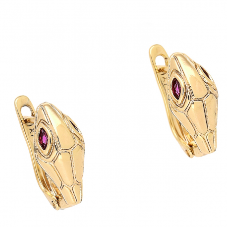 KOLCZYKI POZŁACANE 15/7 MM ŻMIJA RUBINOWE OCZY XUPING 81134