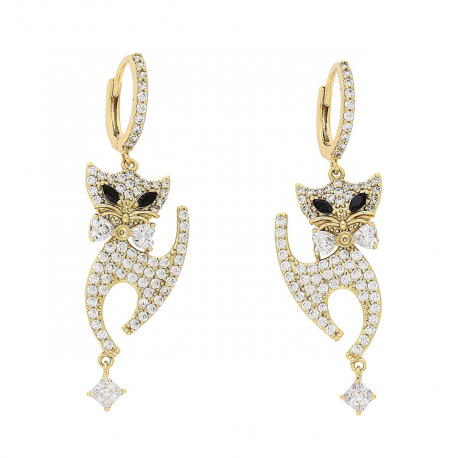 KOLCZYKI POZŁACANE 43/14 MM BRYLANTOWE KOCICE XUPING 81152