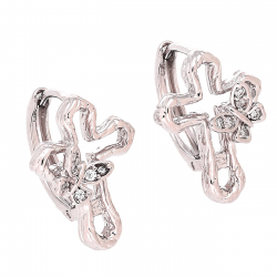 KOLCZYKI PLATYNOWANE 18/14 MM SREBRNY KRZYŻ Z BRYLANTAMI XUPING 81180