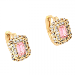 KOLCZYKI POZŁACANE 12/8,5 MM MALUSZKI Z RÓŻOWYM BRYLANTEM XUPING 81208