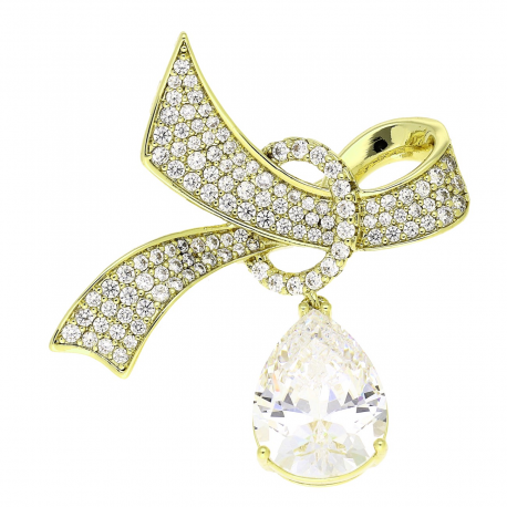 14K BROSZKA POZŁACANA 45/41 MM BRYLANTOWA WSTĄŻKA XUPING 81321