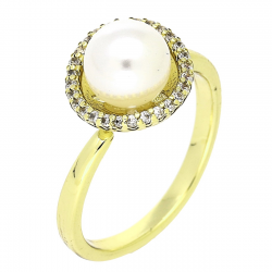 14K PIERŚCIONEK POZŁACANY 11 MM PERŁA W BRYLANTACH XUPING 81435