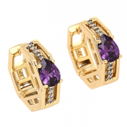 KOLCZYKI POZŁACANE 16/5 MM OŚMIOKĄT ŁEZKA AMETYST XUPING 81729