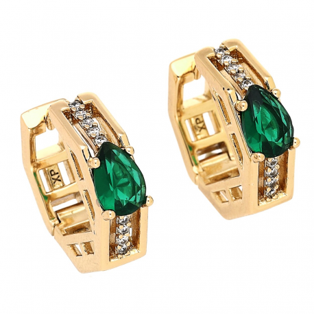 KOLCZYKI POZŁACANE 16/5 MM OŚMIOKĄT ŁEZKA SZMARAGD XUPING 81730