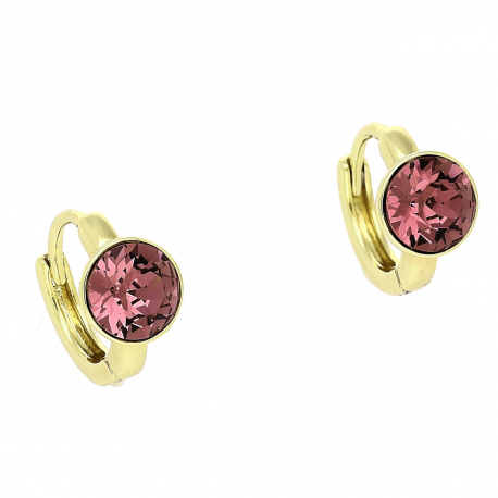 14K KOLCZYKI POZŁACANE 12/7 MM FUCHSIA CRYSTAL XUPING 81974