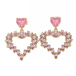 KOLCZYKI POZŁACANE 34/25 MM RÓŻOWE SERCA XUPING 82278