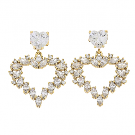 KOLCZYKI POZŁACANE 34/25 MM BRYLANTOWE SERCA XUPING 82279