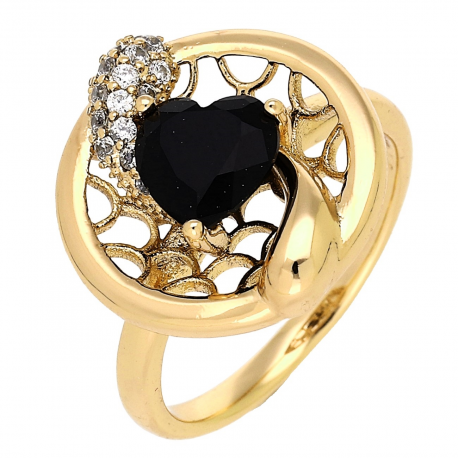 PIERŚCIONEK POZŁACANY 17 MM CZARNY BRYLANT SERCE XUPING 82286