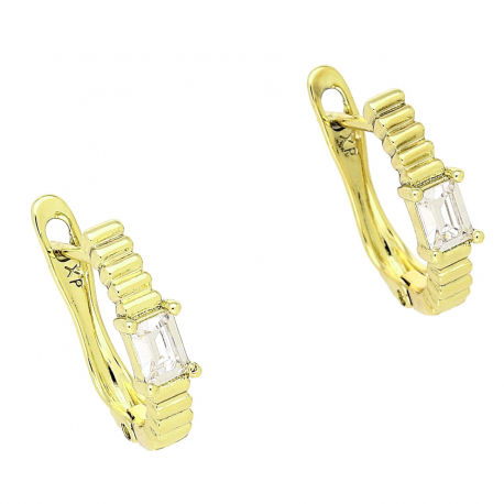 14K KOLCZYKI POZŁACANE 15/4 MM ELEGANTKI Z BRYLANTEM XUPING 82501